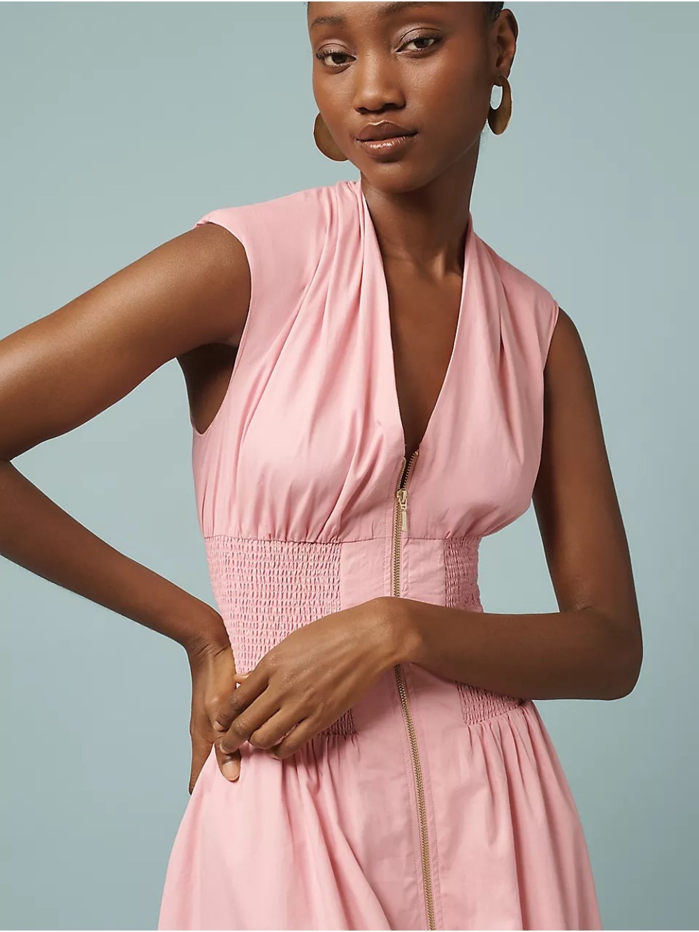 NWT Anthropologie Maeve Tommie Zip Front Midi Dress Mauve Pink Pockets S Small - Picture 3 of 3